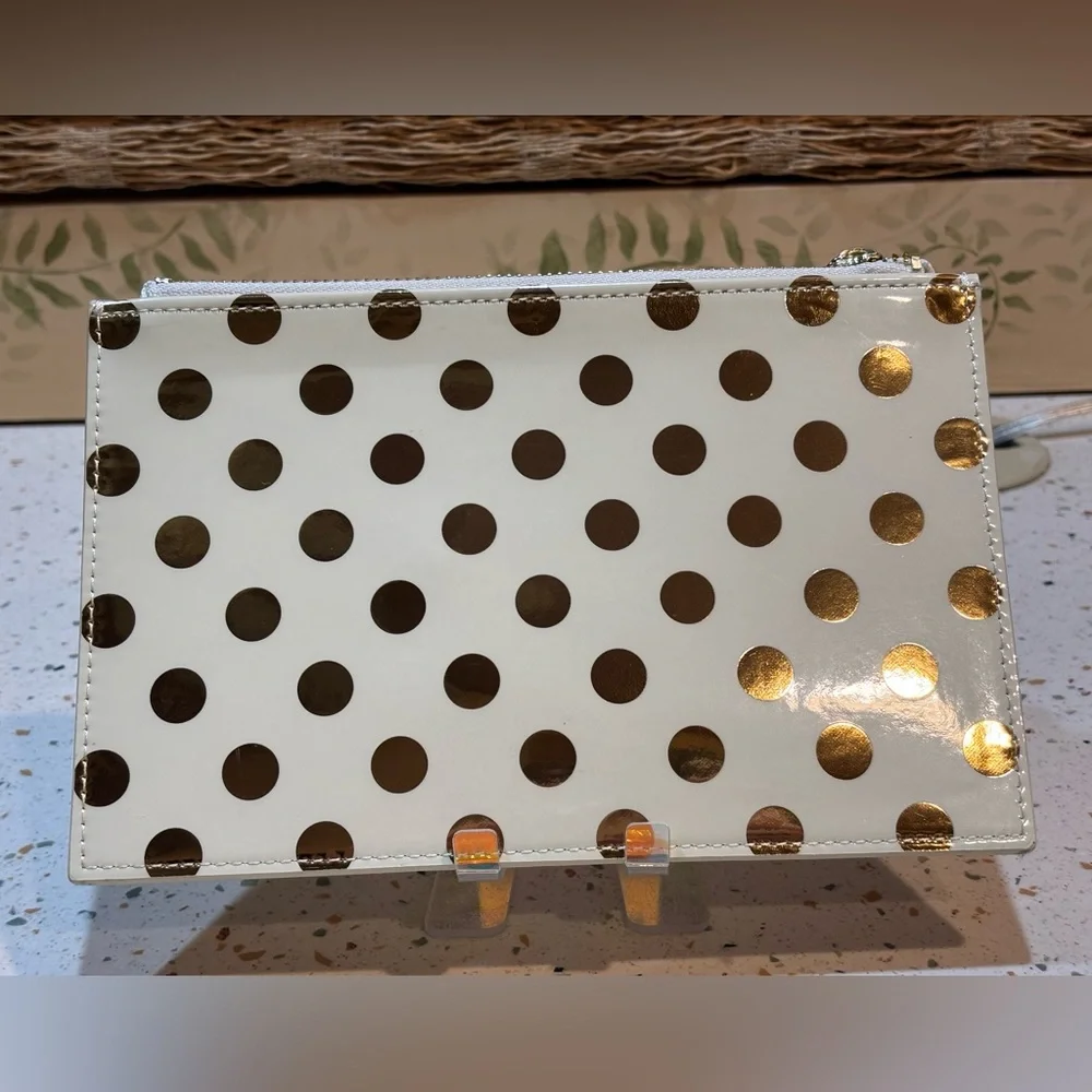 kate spade Gold Polka Dot Zip Pouch Bag‎